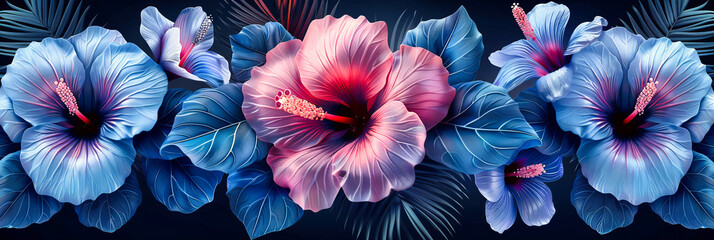 Hibiscus in Bloom, Vibrant Petals Adorned with Morning Dew, A Portrait of Tropical Grace and Color - obrazy, fototapety, plakaty