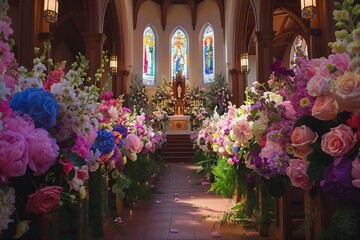 お花で飾られた教会 - obrazy, fototapety, plakaty