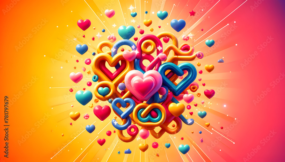 Poster hearts sparkles scattered around the interconnected enhancing their allure and emphasizing the theme