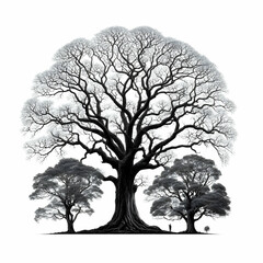 black and white tree,tree, nature, silhouette,black,plant, white, background, illustration, Ai generated 