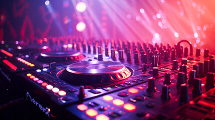 Professional DJ Audio Mixer and Turntable.