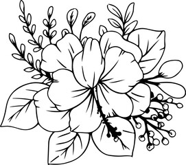 Hand drawn hibiscus flower illustration, Transparent background.
