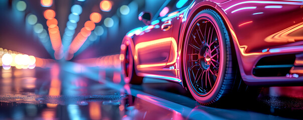Illustration of neon concept electric car