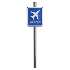 Airport sign on the road clipart flat design icon isolated on transparent background, 3D render road sign and traffic sign concept