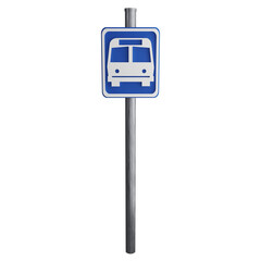 Bus stop sign on the road clipart flat design icon isolated on transparent background, 3D render road sign and traffic sign concept