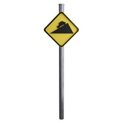 Dangerous slope sign on the road clipart flat design icon isolated on transparent background, 3D render road sign and traffic sign concept