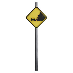 Landslide area sign on the road clipart flat design icon isolated on transparent background, 3D render road sign and traffic sign concept