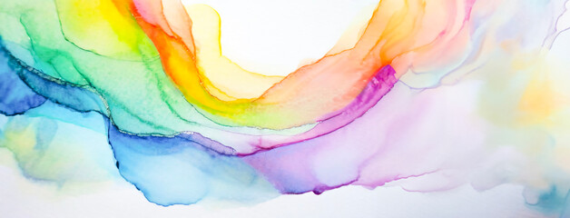 Alcohol ink art in rainbow colors on white background