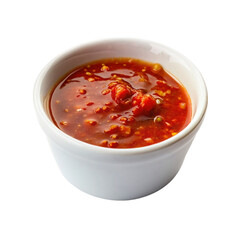 White bowl on hot chili sauce isolated on transparent background
