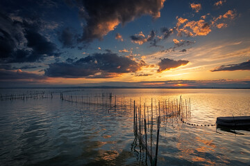 Awesome sunset in the Albufera of Valencia. El Saler.