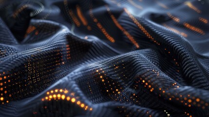 A close-up view of e-textile fabric with embedded touch-sensitive controls for intuitive interactions,