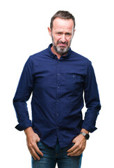 Fototapeta premium Middle age hoary senior man over isolated background depressed and worry for distress, crying angry and afraid. Sad expression.