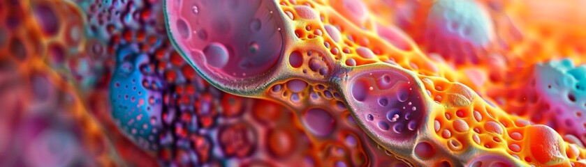  Abstract cells, intricate patterns, microscopic exploration within a vibrant living world