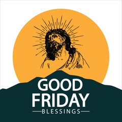 Good friday banner illustration with cross on the hill