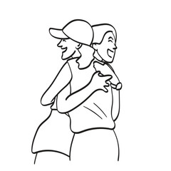 woman hugging her friend with smile illustration vector hand drawn isolated on white background