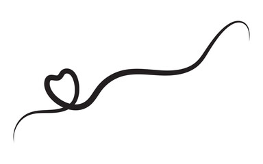 Squiggle and swirl line with a heart. Hand drawn calligraphic swirl. Swirly line doodle. 11:11