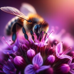 Bee on pink flower. Generative ai