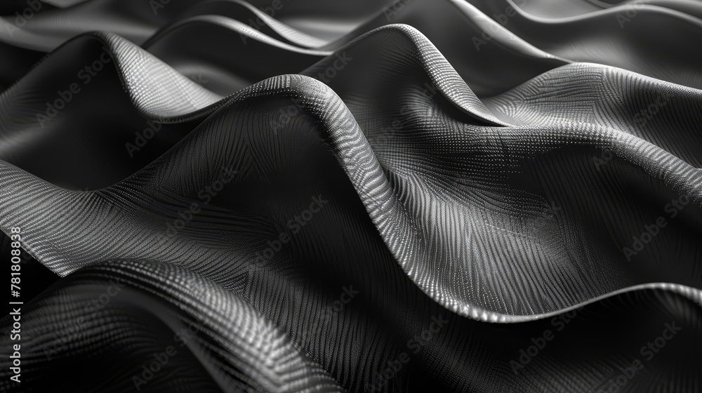 Poster a black-and-white image of a wavy surface with distinct wavy lines running through its center anothe