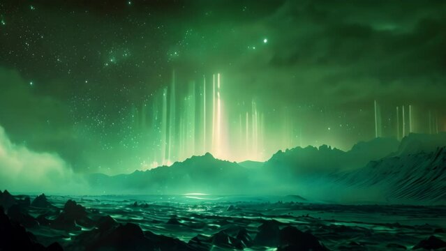 mountain with light aurora landscape. 4k video animation