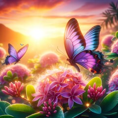 Butterfly and flowers. Generative ai