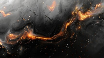   A black backdrop adorned with orange and white swirls, centered by dots of radiant light