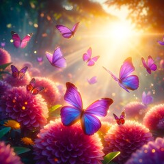 Butterflies and flowers. Generative ai