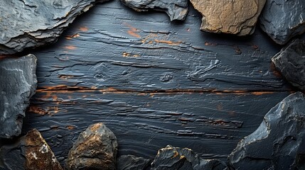   A tight shot of weathered wood, painted black with evident rust on the surface - obrazy, fototapety, plakaty