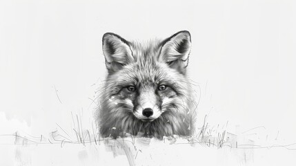   A monochrome sketch of a fox gazing at the camera, expressing sadness