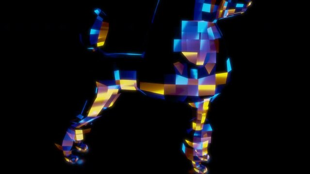 Rendering 3D animation, VISUAL EFFECTS Low Poly Poodle Model on a black background