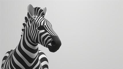 Obraz premium A black-and-white image of a zebra with its head tilted to one side against a gray backdrop of a sky