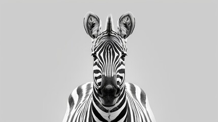 Obraz premium A monochrome image of a zebra's head and neck against a gray backdrop of a cloudy sky