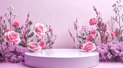 Obraz na płótnie Canvas Podium background flower rose product pink 3d spring table beaut