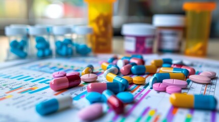 close up of pills and capsules - obrazy, fototapety, plakaty