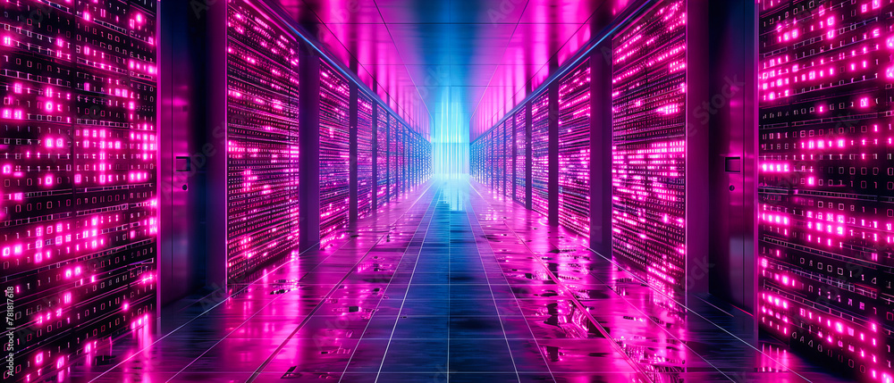 Aufkleber modern server room in blue, technology and networking concept, digital security and datacenter