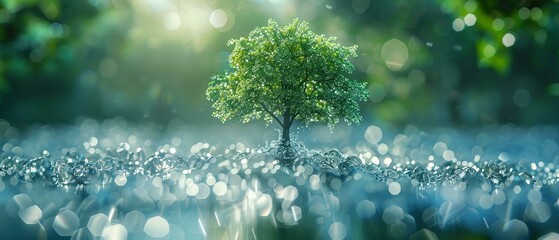 A tree enshrined in crystal clarity, a testament to renewable life - obrazy, fototapety, plakaty