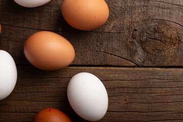closeup of eggs on wooden table