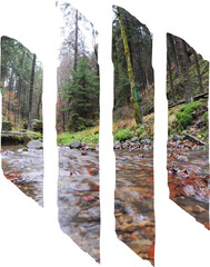Fluss mit klarem Wasser in den Wäldern - Kreative Darstellung mit 4 Linien