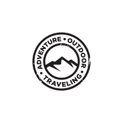 Vintage Circular Mountain Peak Summit For Outdoor Adventure Traveling Logo Design