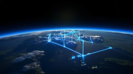 Futuristic global technology concept. planet earth view with glowing city lights from space