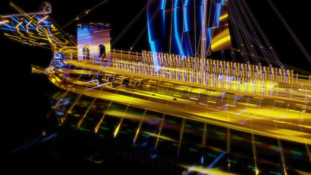 Rendering 3D animation, VISUAL EFFECTS Roman Trireme Model on a black background