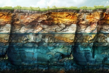 Schematic abstract cut geological structure of earth layers groundwater layer with minerals. Generative AI