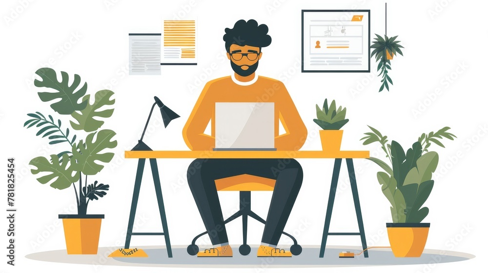 Poster a man with laptop design with vector art. generative ai.