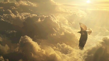 animated sequence showing an eagle soaring gracefully through the clouds 