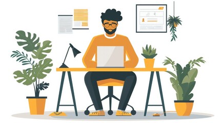 Fototapeta premium A man with laptop design with vector art. Generative AI.