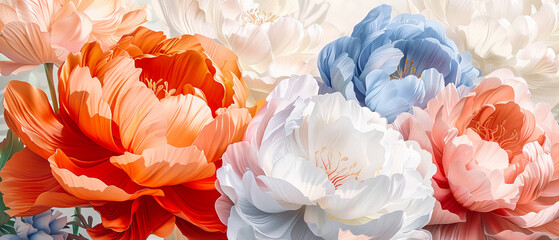 Peony Dreams, Soft Petals in a Whirl of Spring Colors, Natures Fragrance Captured in Artistic Bloom