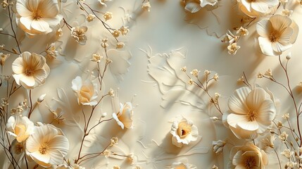 Beautiful beige background with flowers. Generative AI.