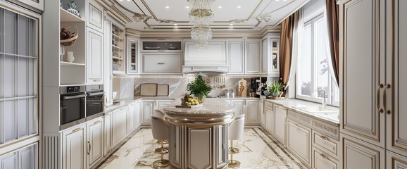 Classic design kitchen with white elements