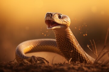 High-quality image. cobra striking with intense precision in the moment of the hunt - obrazy, fototapety, plakaty