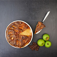 Fresh, baking and pastry with apple pie on table for sweet, natural and dessert for balanced diet. Handmade, snack and baked dish with healthy, benefits and nutrition to regulate body temperature