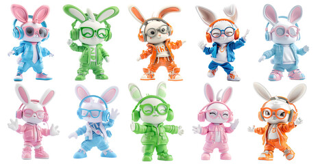 Cute bunny 3d Clipart Bundle, isolated png, generated ai